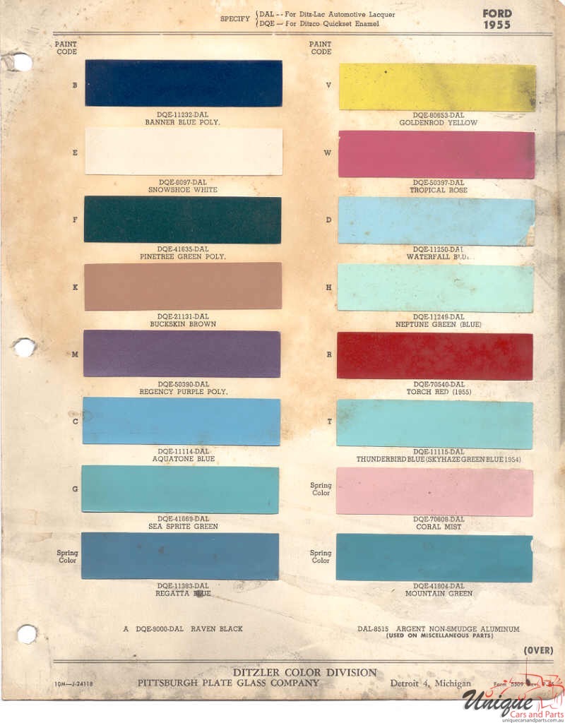1955 Ford Paint Charts PPG